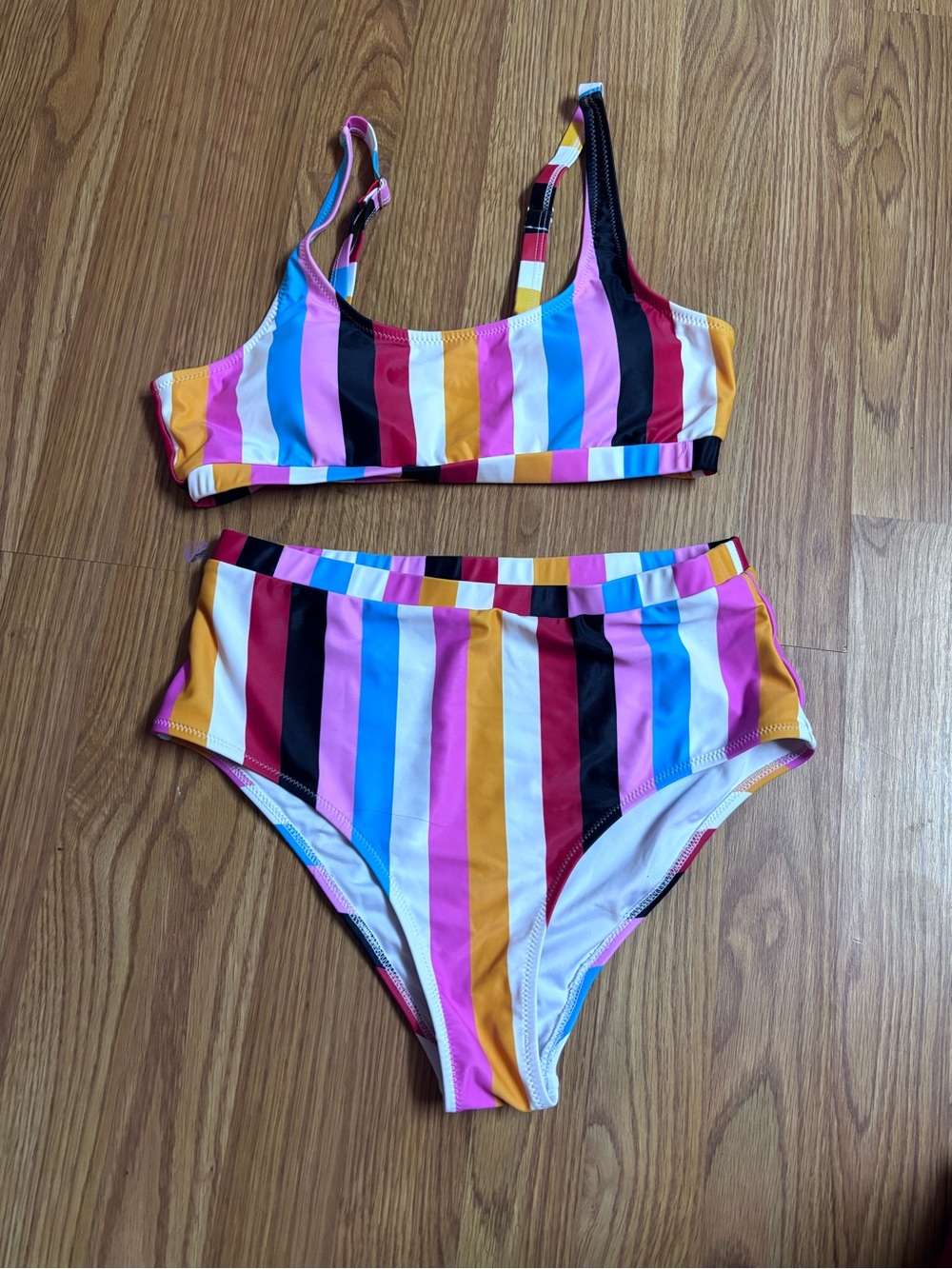 Juniors Med' Multicolor Striped Two-Piece Swim Bikini